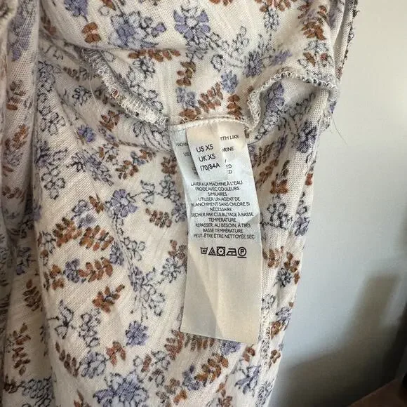 Free People High-Low Scoop Back Paisley-Print Top Boho Puff Sleeve Peasant XS - Picture 6 of 13